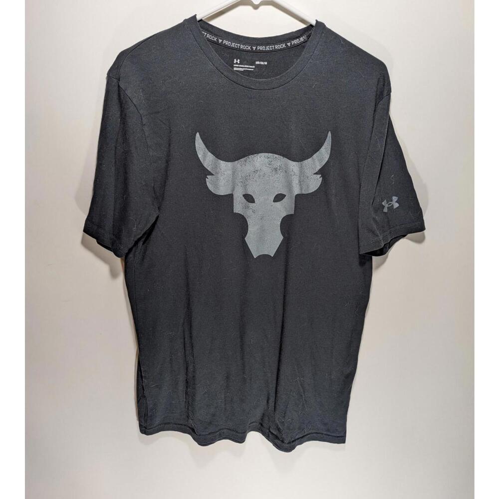 Mens Under‎ Armour Project Rock Brahma Bull Logo Black Short Sleeve T-Shirt Sz M